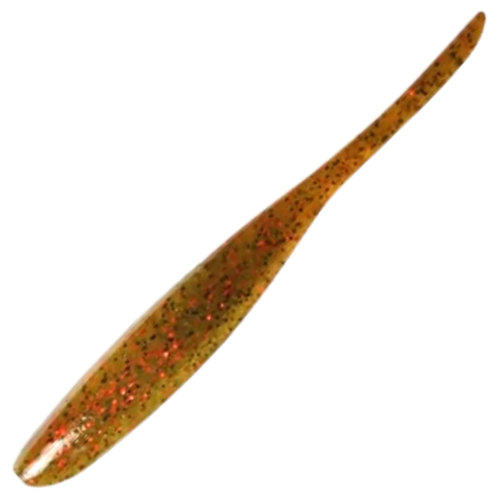 Keitech Shad Impact Jigi 2", väri Motoroil Red Flake: kellanruskea runko sekä punaiset ja mustat hileet