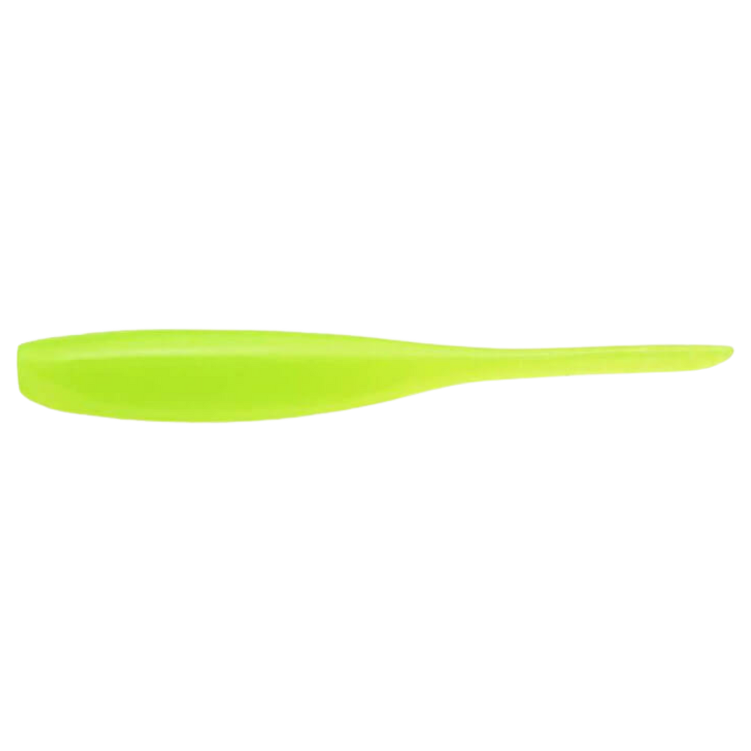 Keitech Shad Impact Jigi 3" Clear Chartreuse Glow sivulta, pää vasemmalla