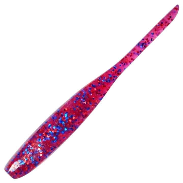 Keitech Shad Impact Jigi 3", väri Cosmos: violetti runko sekä punaiset ja siniset hileet