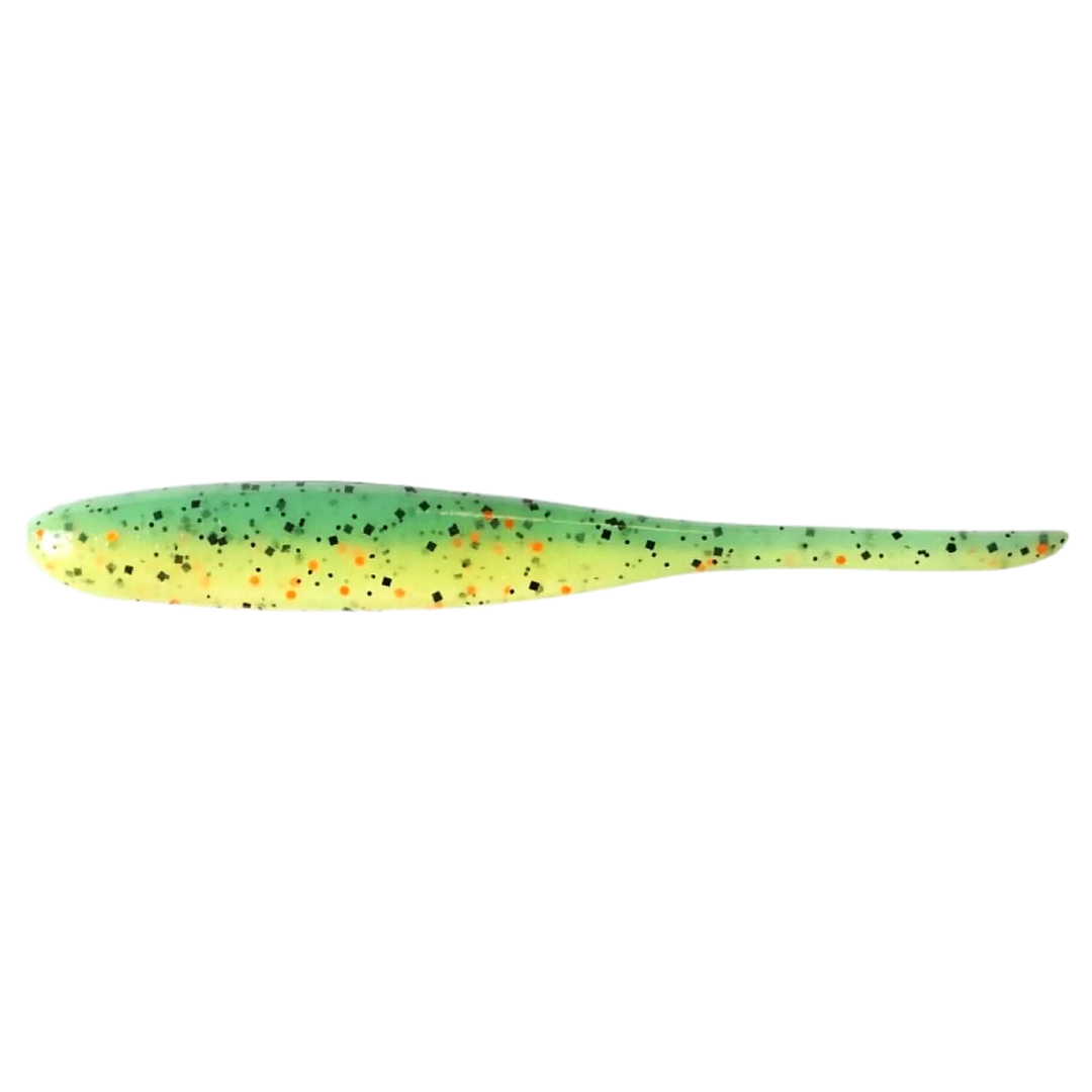 Keitech Shad Impact Jigi 4" Hot Tiger sivulta, pää vasemmalla
