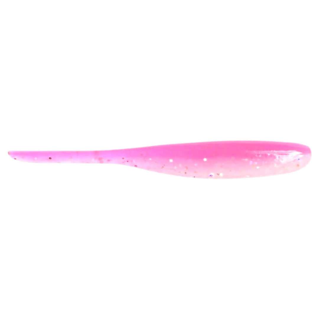 Keitech Shad Impact Jigi 4" Pink Glow sivulta, pää oikealla