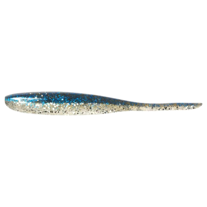 Keitech Shad Impact Jigi 4" Silver Bluegill sivulta, pää vasemmalla