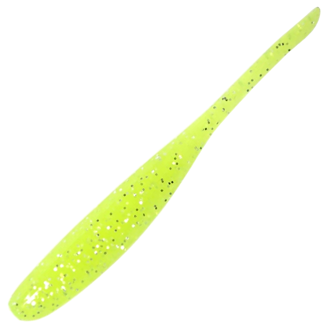 Keitech Shad Impact Jigi 4", väri Toxic Chart: kirkkaan kellanvihreä runko ja mustat pilkut