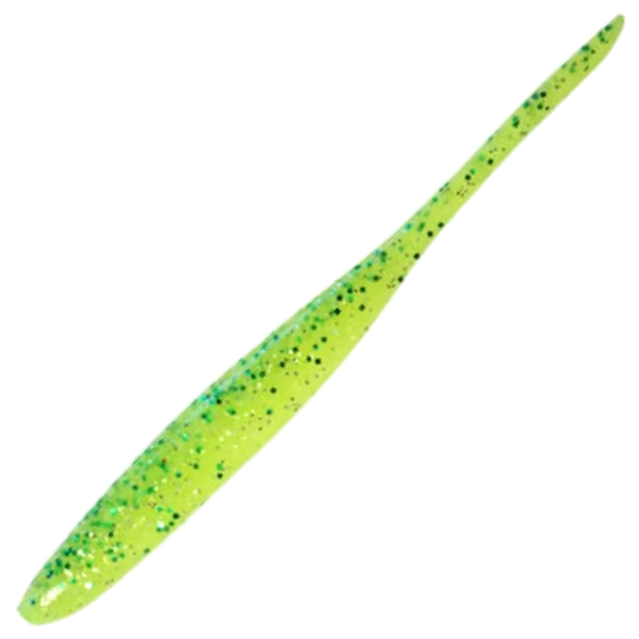 Keitech Shad Impact Jigi 5", väri Chart Lime Shad: kellanvihreä runko sekä sinivihreät ja mustat pilkut