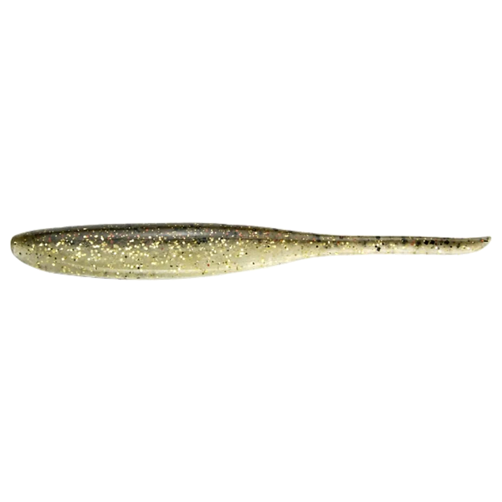 Keitech Shad Impact Jigi 5" Gold Flash Minnow sivulta, pää vasemmalla