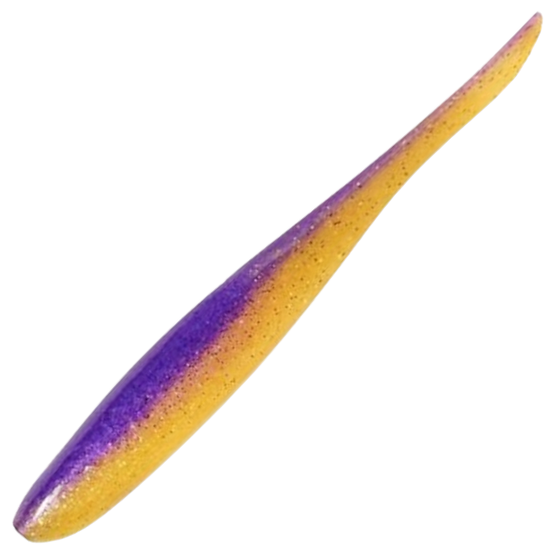 Keitech Shad Impact Jigi 5", väri Sexy Perch: violetti selkä ja keltainen vatsa