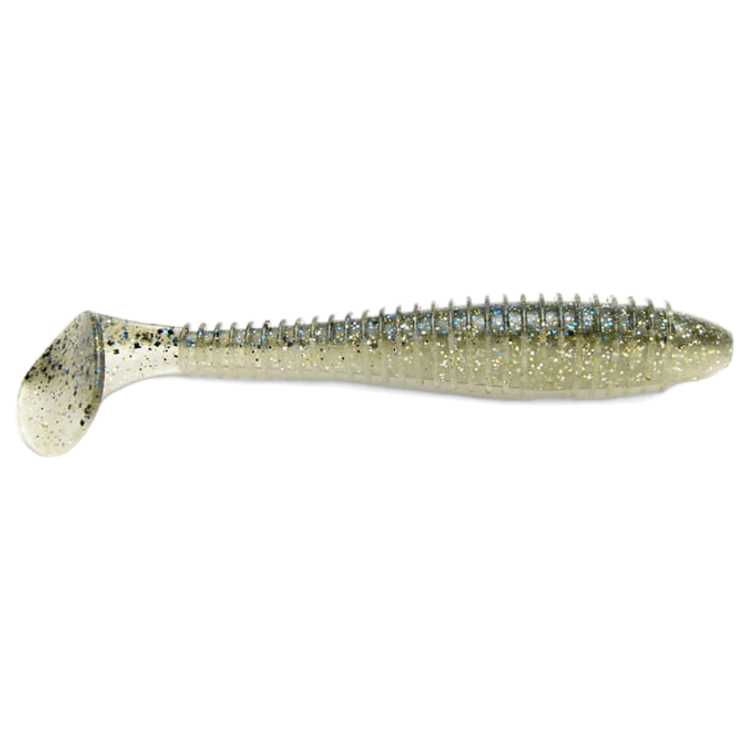 Keitech Swing Impact FAT Jigi 2.8" Bluegill Flash sivulta, pää oikealla