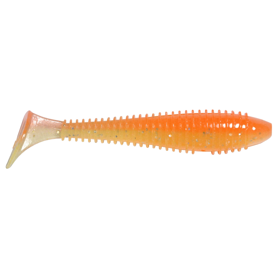 Keitech Swing Impact FAT Jigi 2.8" Orange Rainbow sivulta, pää oikealla