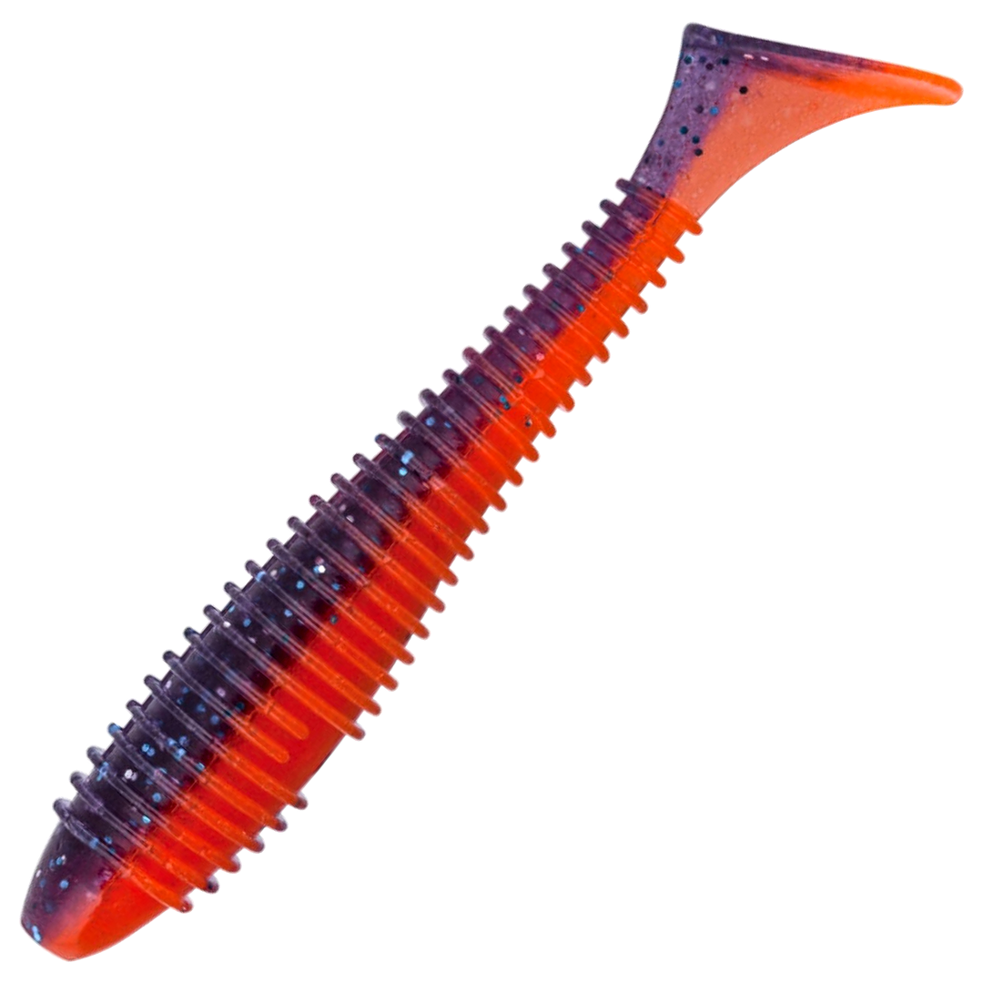 Keitech Swing Impact FAT Jigi 2.8", väri Violet Fire: violetti selkä ja oranssi vatsa
