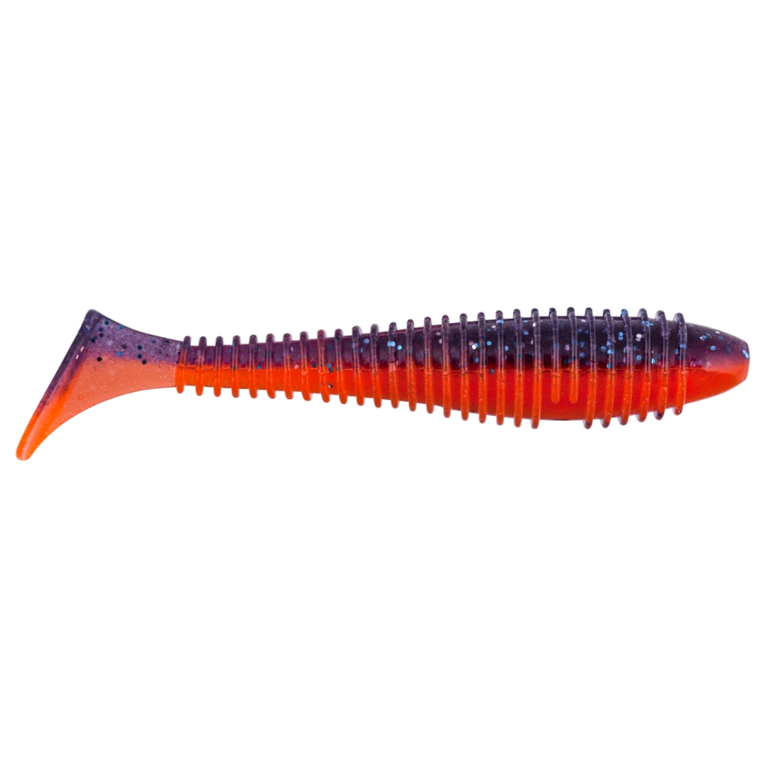 Keitech Swing Impact FAT Jigi 2.8" Violet Fire sivulta, pää oikealla