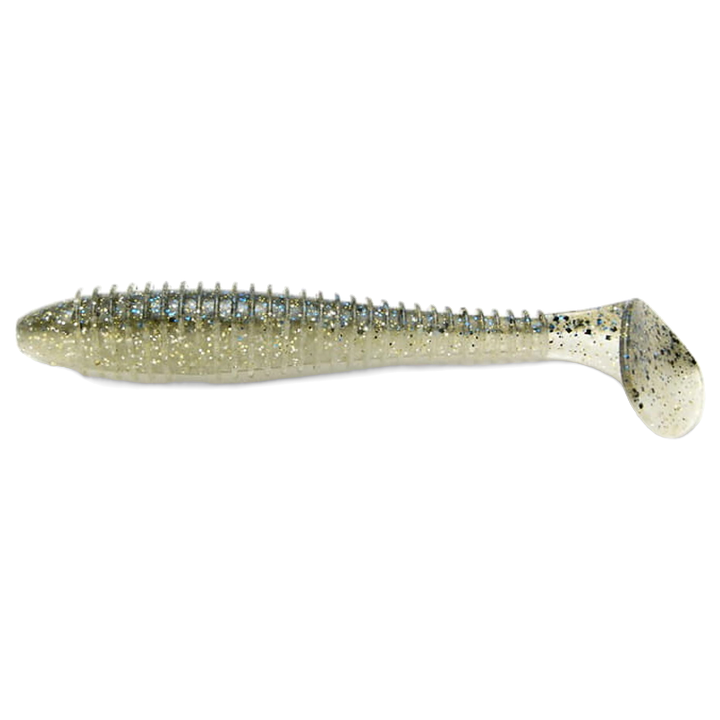Keitech Swing Impact FAT Jigi 3.3" Bluegill Flash sivulta, pää vasemmalla