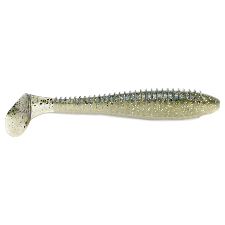 Keitech Swing Impact FAT Jigi 3.3" Bluegill Flash sivulta, pää oikealla