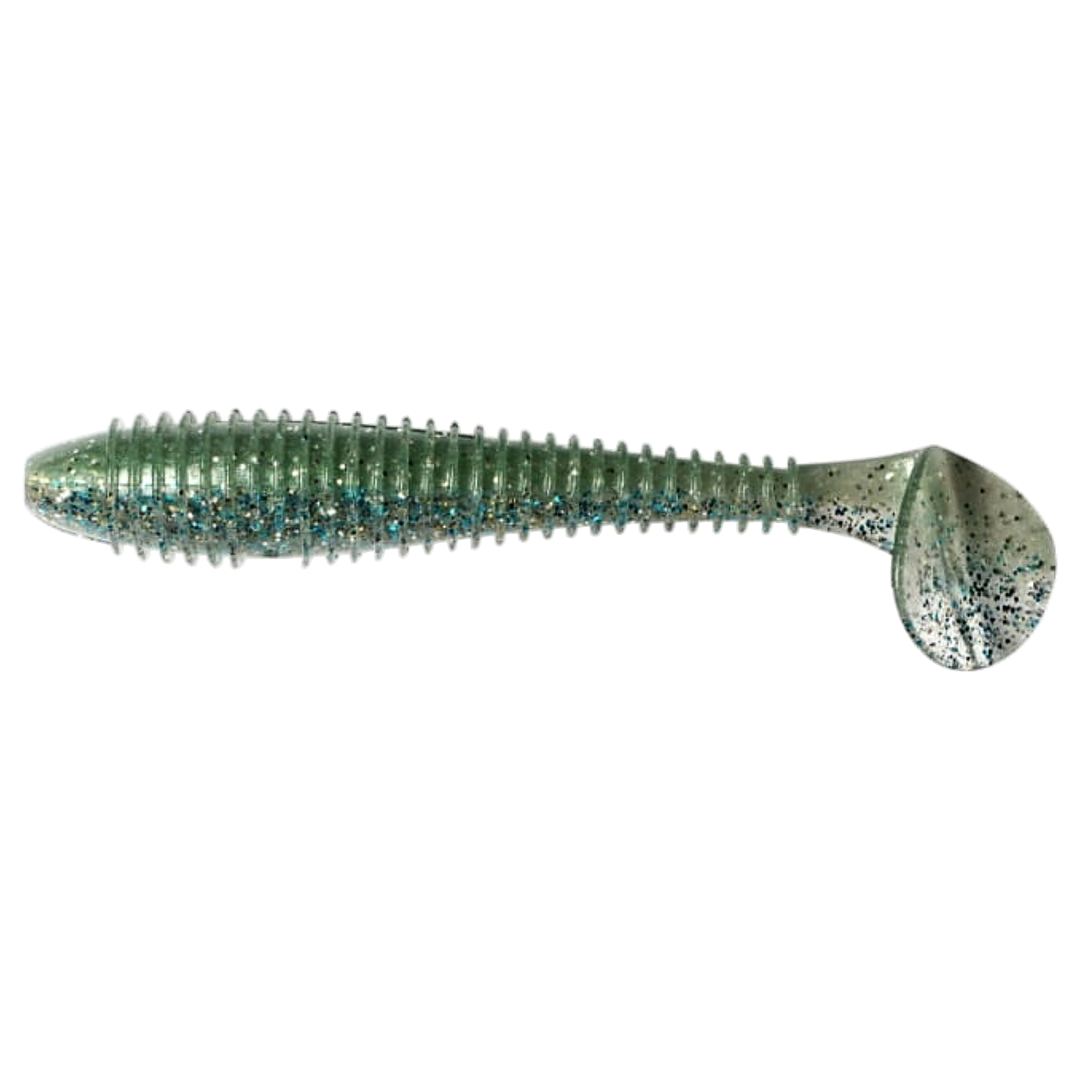 Keitech Swing Impact FAT Jigi 3.3" Green Shad sivulta, pää vasemmalla
