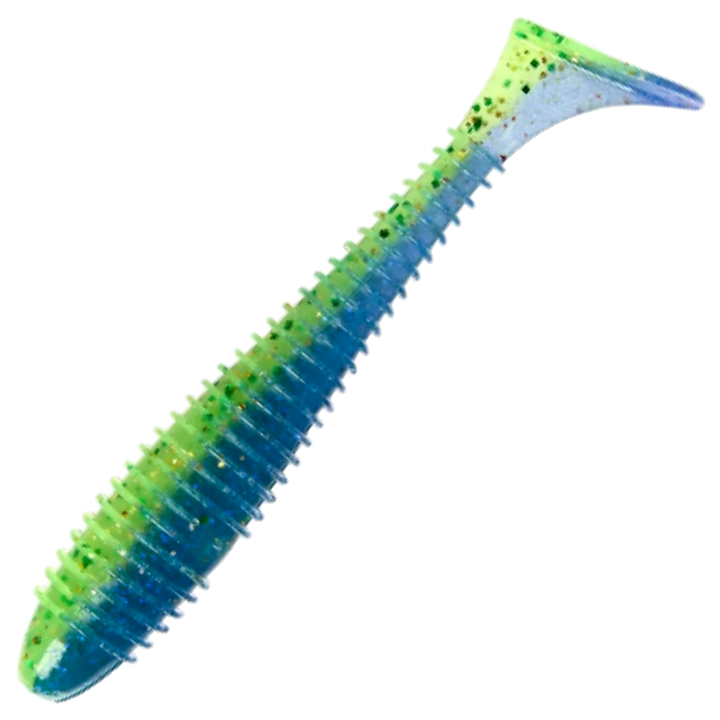 Keitech Swing Impact FAT Jigi 3.3", väri Midnight Chart Back: kellanvihreä selkä ja sininen vatsa