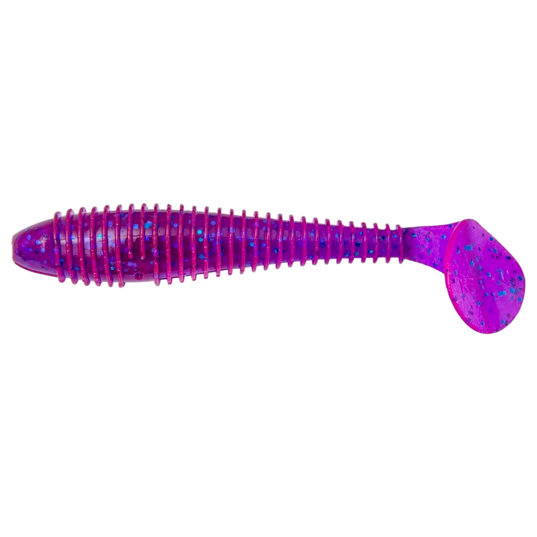 Keitech Swing Impact FAT Jigi 3.3" Purple Blue Heaven sivulta, pää vasemmalla