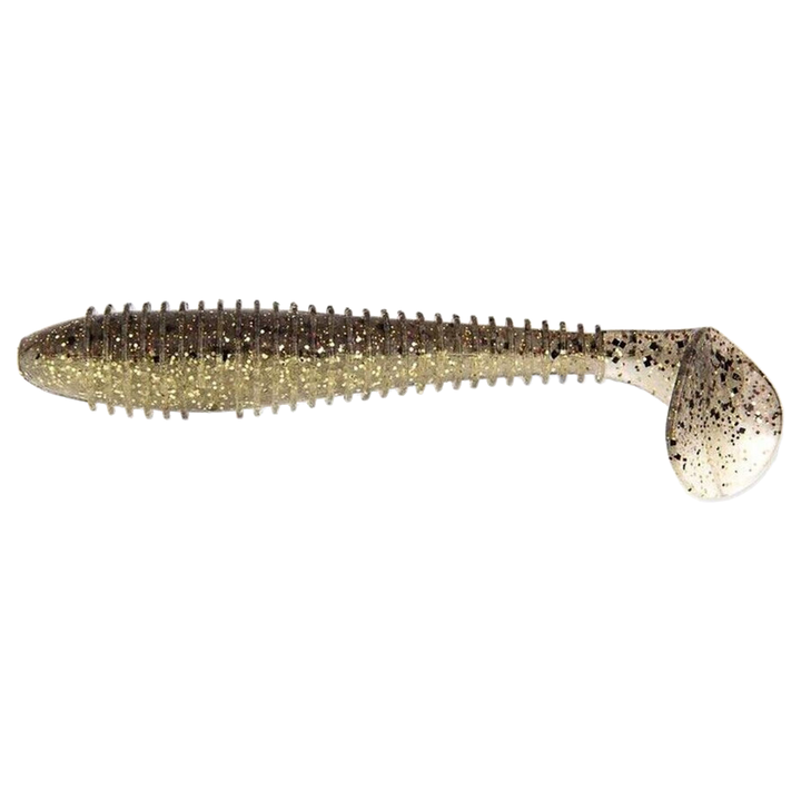 Keitech Swing Impact FAT Jigi 3.8" Gold Flash Minnow sivulta, pää vasemmalla
