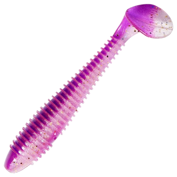 Keitech Swing Impact FAT Jigi 3.8", väri Grape Stardust: violetti runko ja hopeiset hileet