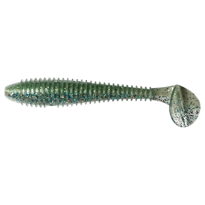 Keitech Swing Impact FAT Jigi 3.8" Green Shad sivulta, pää vasemmalla