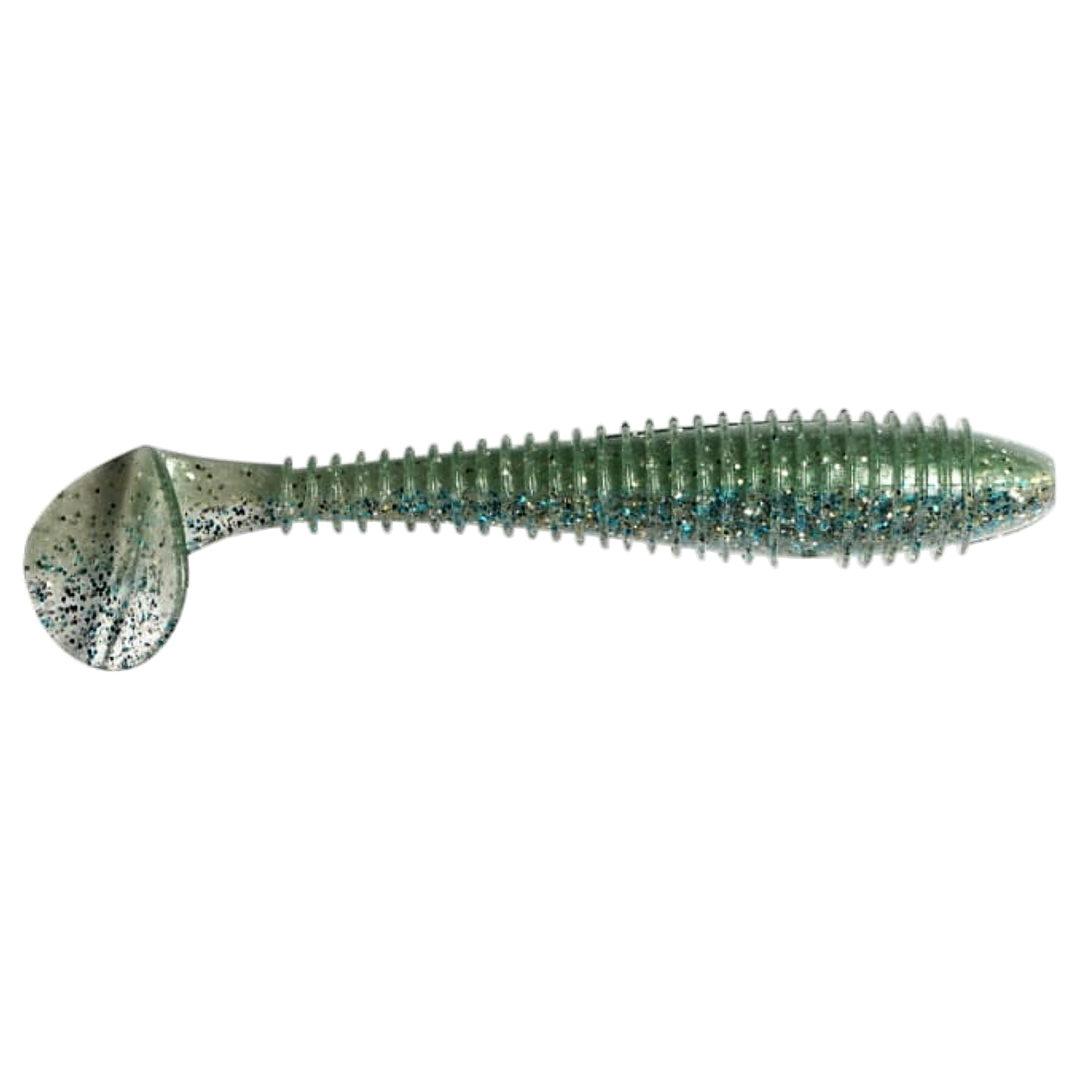 Keitech Swing Impact FAT Jigi 3.8" Green Shad sivulta, pää oikealla