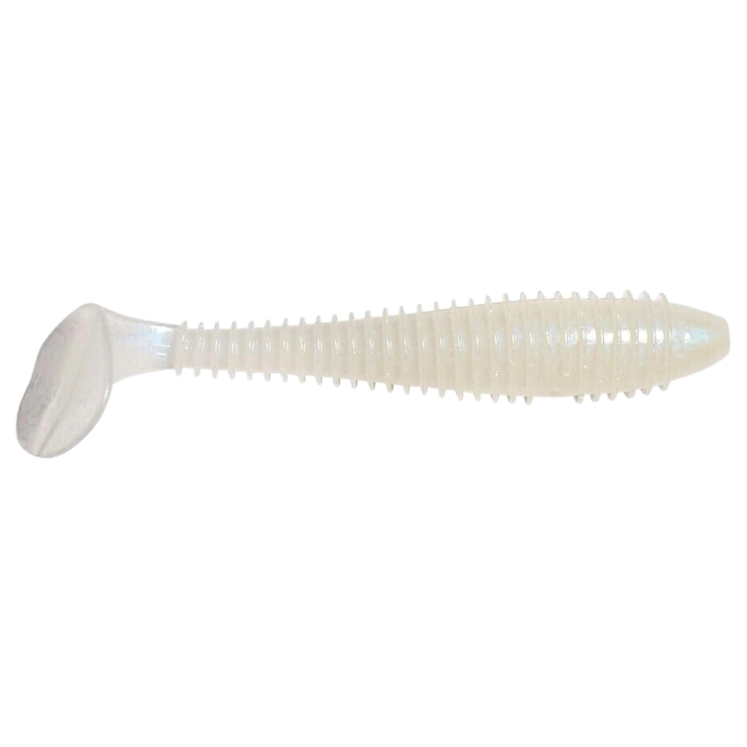 Keitech Swing Impact FAT Jigi 3.8" Pearl Glow sivulta, pää oikealla