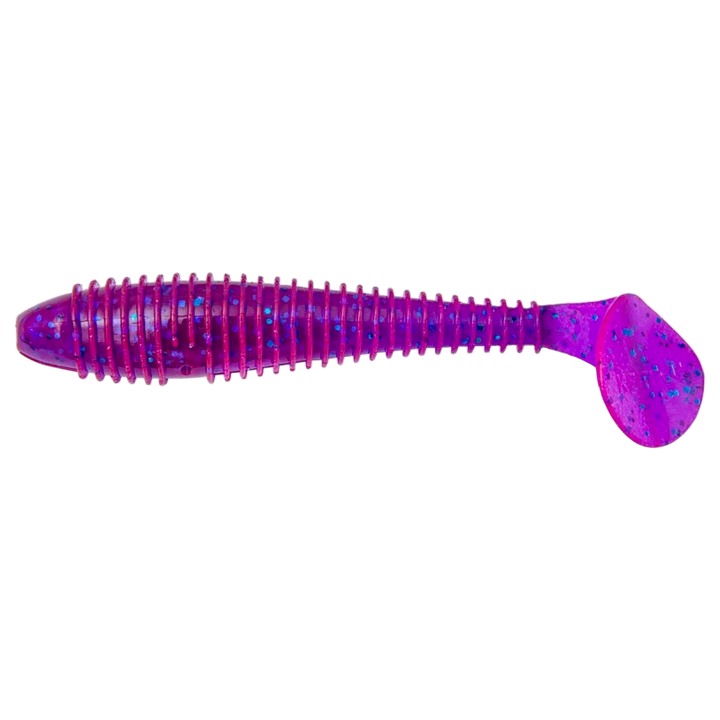 Keitech Swing Impact FAT Jigi 3.8" Purple Blue Heaven sivulta, pää vasemmalla