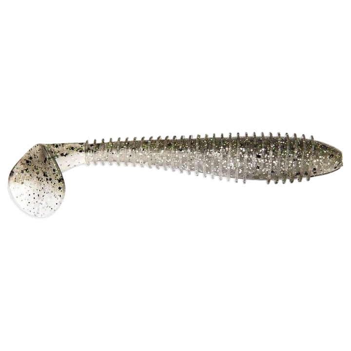 Keitech Swing Impact FAT Jigi 3.8" Silver Flash Minnow sivulta, pää oikealla