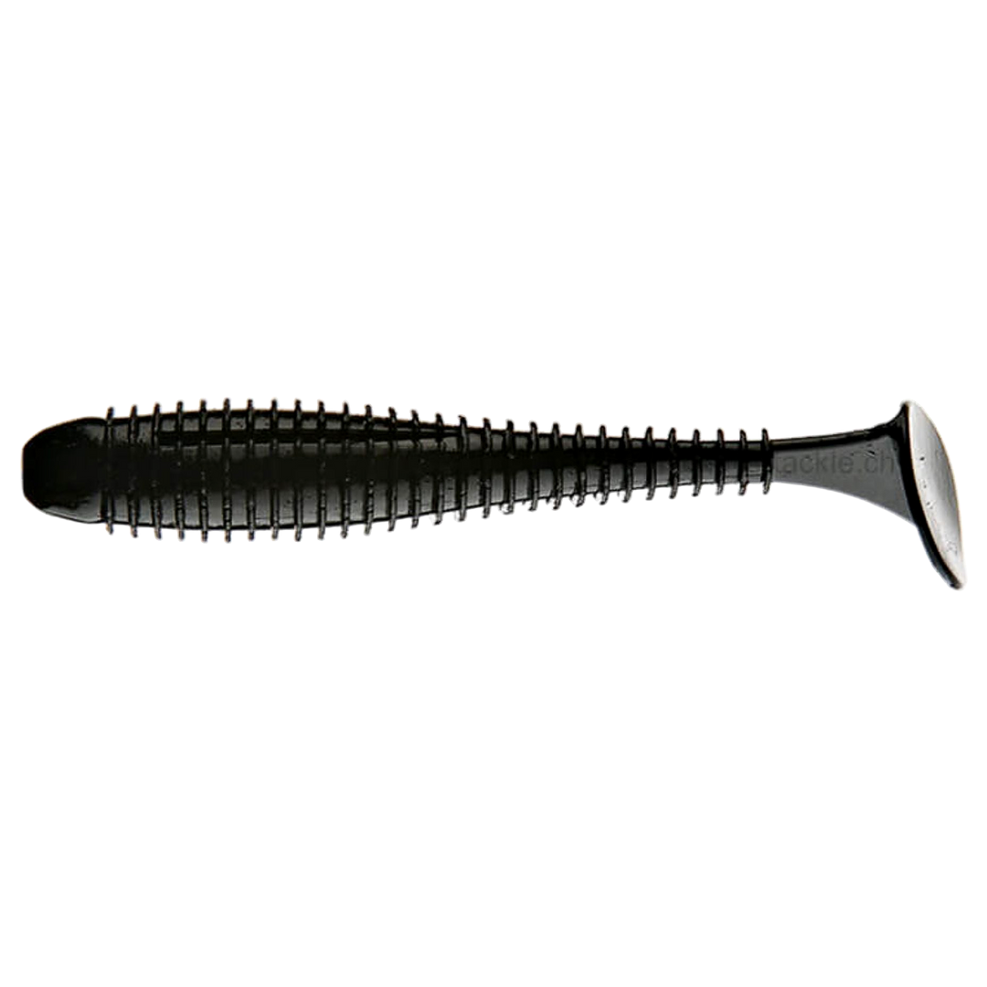 Keitech Swing Impact FAT Jigi 4.3" Black sivulta, pää vasemmalla