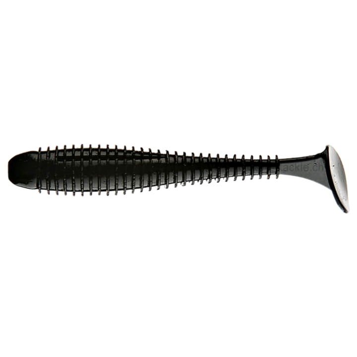 Keitech Swing Impact FAT Jigi 4.3" Black sivulta, pää vasemmalla