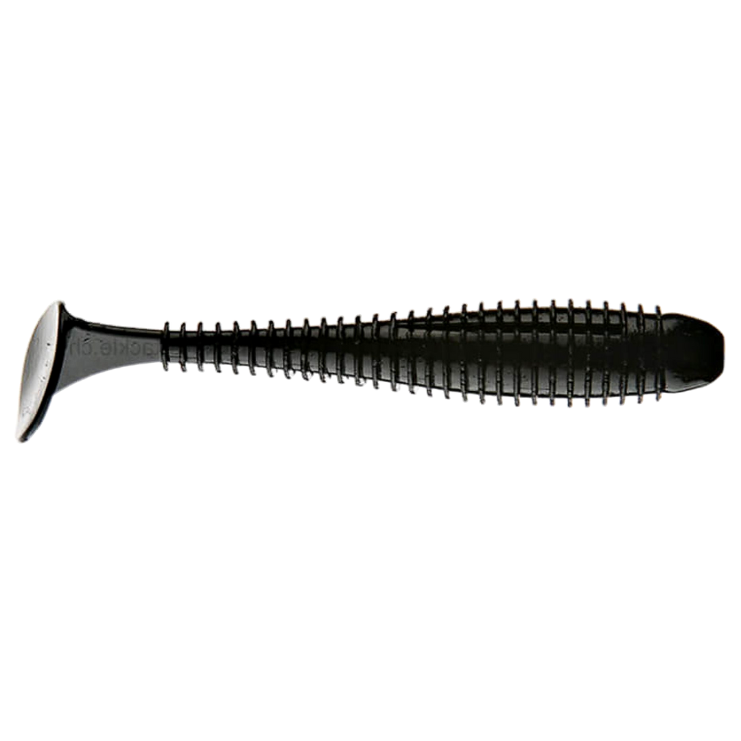 Keitech Swing Impact FAT Jigi 4.3" Black sivulta, pää oikealla