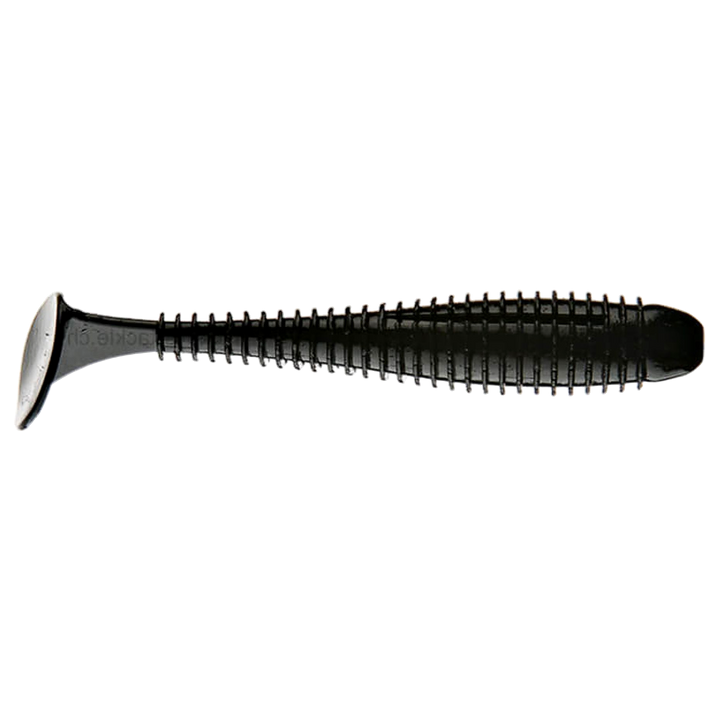Keitech Swing Impact FAT Jigi 4.3" Black sivulta, pää oikealla