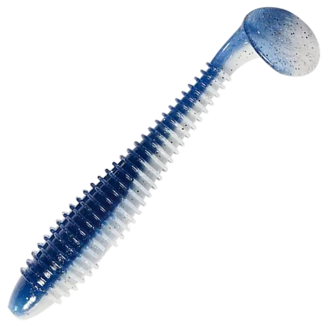 Keitech Swing Impact FAT Jigi 4.3", väri Blue Ice Shad: tummansininen selkä, vaaleansininen vatsa ja hopeiset hileet