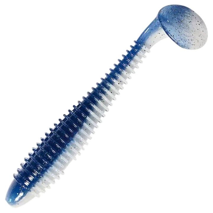 Keitech Swing Impact FAT Jigi 4.3", väri Blue Ice Shad: tummansininen selkä, vaaleansininen vatsa ja hopeiset hileet