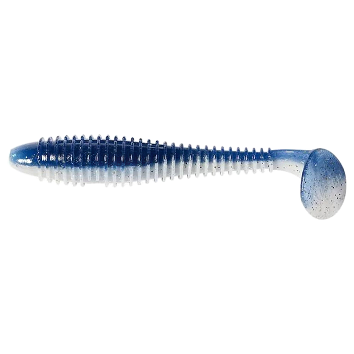 Keitech Swing Impact FAT Jigi 4.3" Blue Ice Shad sivulta, pää vasemmalla