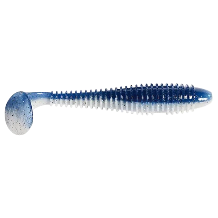 Keitech Swing Impact FAT Jigi 4.3" Blue Ice Shad sivulta, pää oikealla