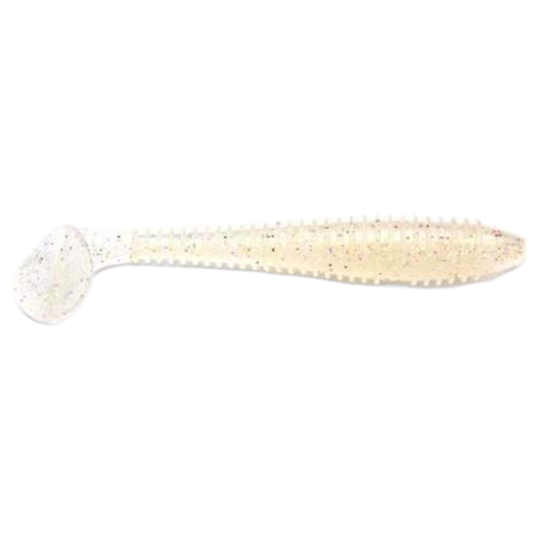 Keitech Swing Impact FAT Jigi 4.3" Crystal Flash sivulta, pää oikealla