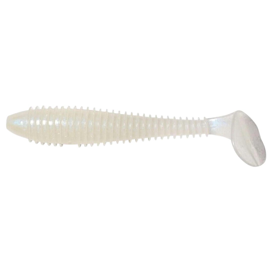 Keitech Swing Impact FAT Jigi 4.3" Pearl Glow sivulta, pää vasemmalla