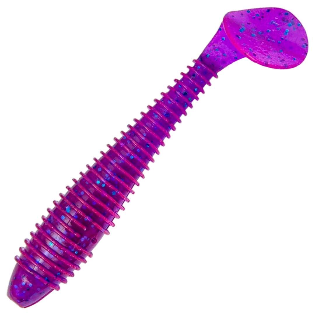 Keitech Swing Impact FAT Jigi 4.3", väri Purple Blue Heaven: violetti runko sekä siniset ja mustat pilkut