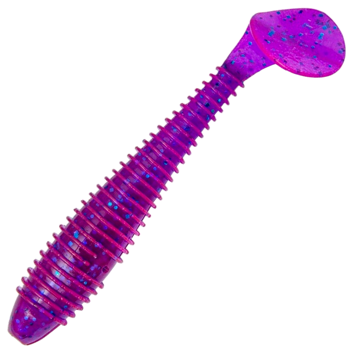 Keitech Swing Impact FAT Jigi 4.3", väri Purple Blue Heaven: violetti runko sekä siniset ja mustat pilkut