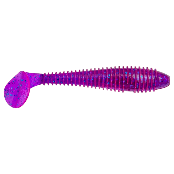 Keitech Swing Impact FAT Jigi 4.3" Purple Blue Heaven sivulta, pää oikealla