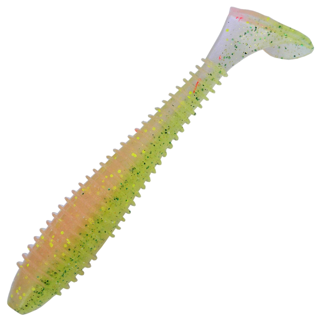 Keitech Swing Impact FAT Jigi 4.3", väri SAKURA Pink: kellanvihreä ja vaaleanpunainen runko