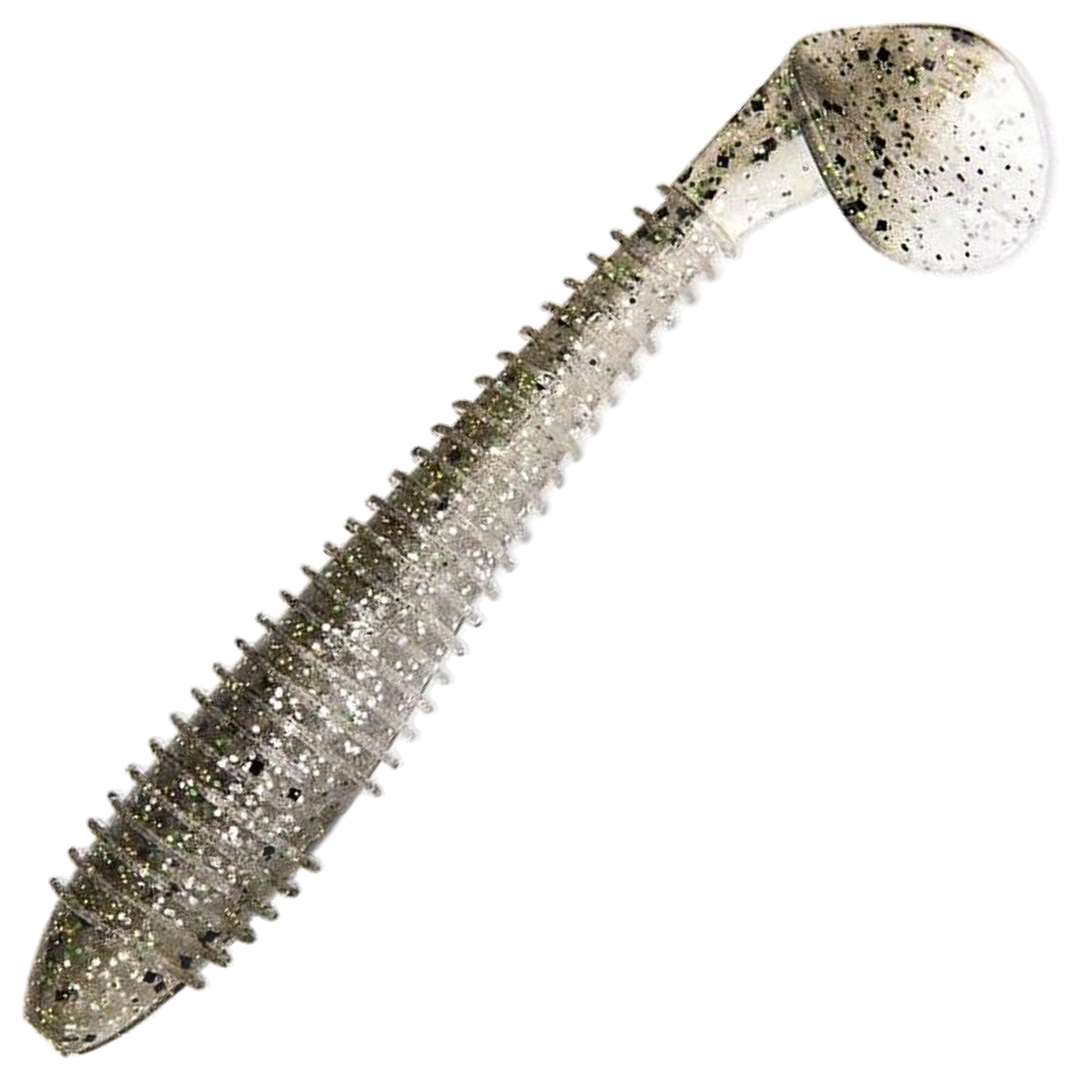 Keitech Swing Impact FAT Jigi 4.3", väri Silver Flash Minnow: oliivinharmaa selkä ja hopeinen hileinen kylki