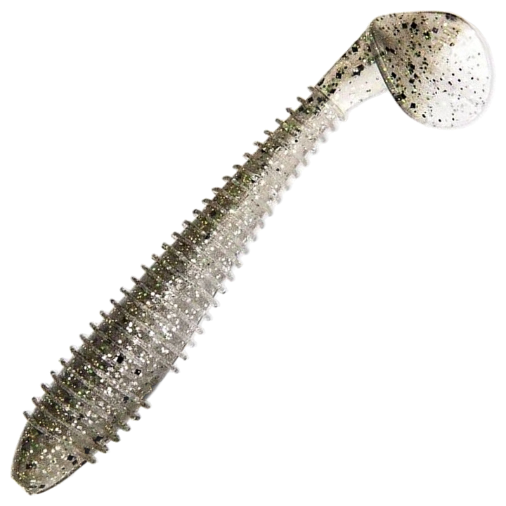 Keitech Swing Impact FAT Jigi 4.3", väri Silver Flash Minnow: oliivinharmaa selkä ja hopeinen hileinen kylki