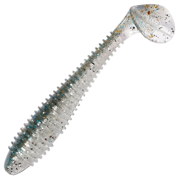 Keitech Swing Impact FAT Jigi 4.3", väri Silver Shiner: sinivihreä selkä ja hopeinen hileinen kylki
