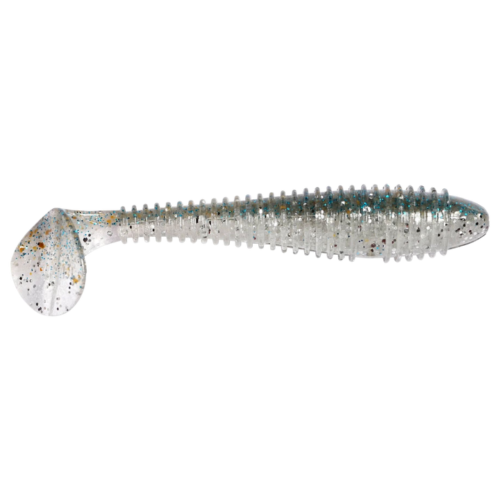 Keitech Swing Impact FAT Jigi 4.3" Silver Shiner sivulta, pää oikealla