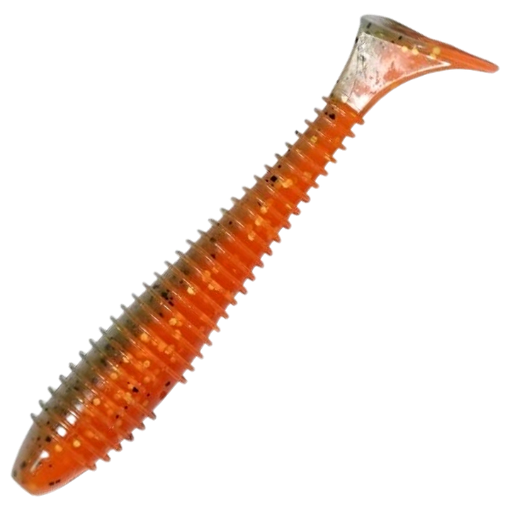 Keitech Swing Impact FAT Jigi 4.8", väri Angry Carrot: oranssi runko sekä vihreät ja kultaiset hileet