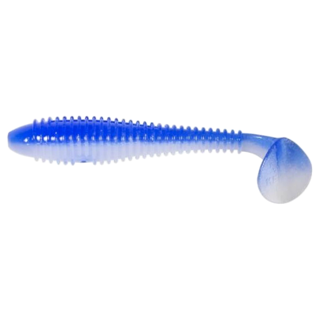 Keitech Swing Impact FAT Jigi 4.8" Blue Milky White sivulta, pää vasemmalla