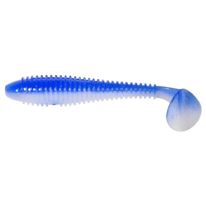 Keitech Swing Impact FAT Jigi 4.8" Blue Milky White sivulta, pää vasemmalla