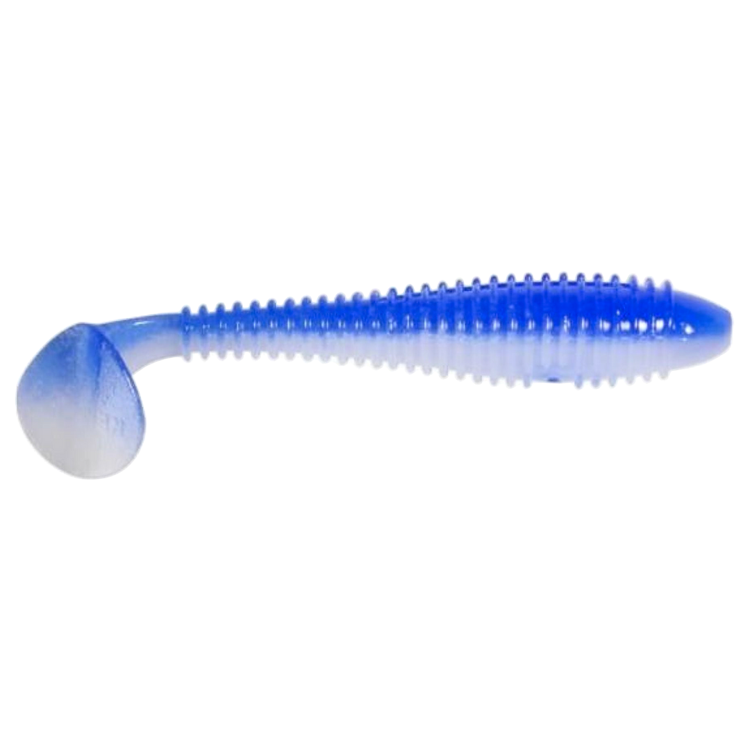 Keitech Swing Impact FAT Jigi 4.8" Blue Milky White sivulta, pää oikealla