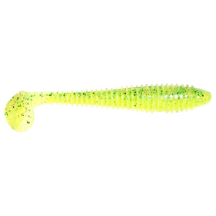 Keitech Swing Impact FAT Jigi 4.8" Chart Lime Shad sivulta, pää oikealla