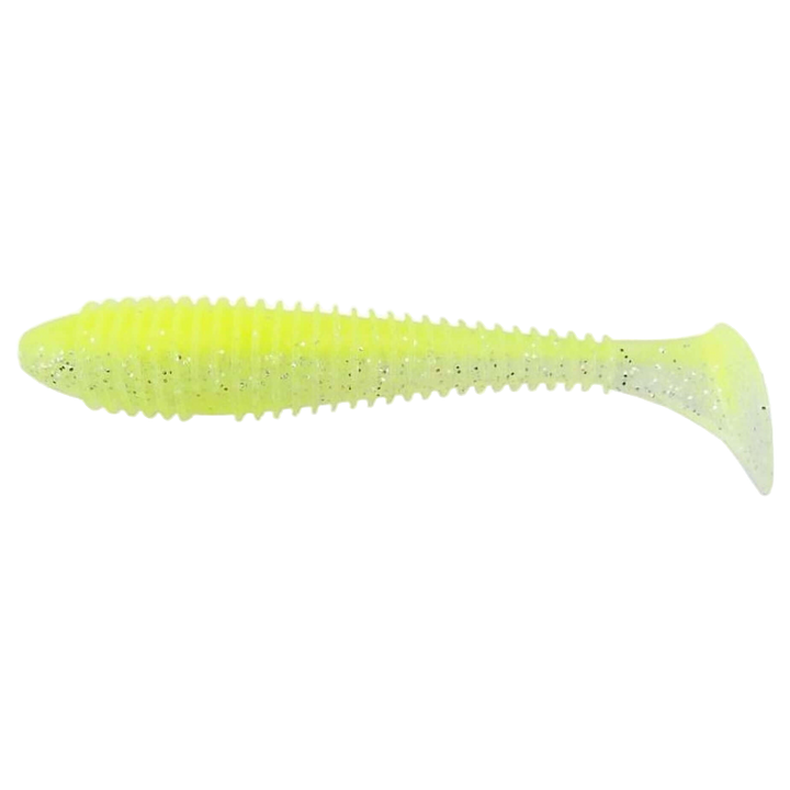 Keitech Swing Impact FAT Jigi 4.8" Chartreuse Ice sivulta, pää vasemmalla